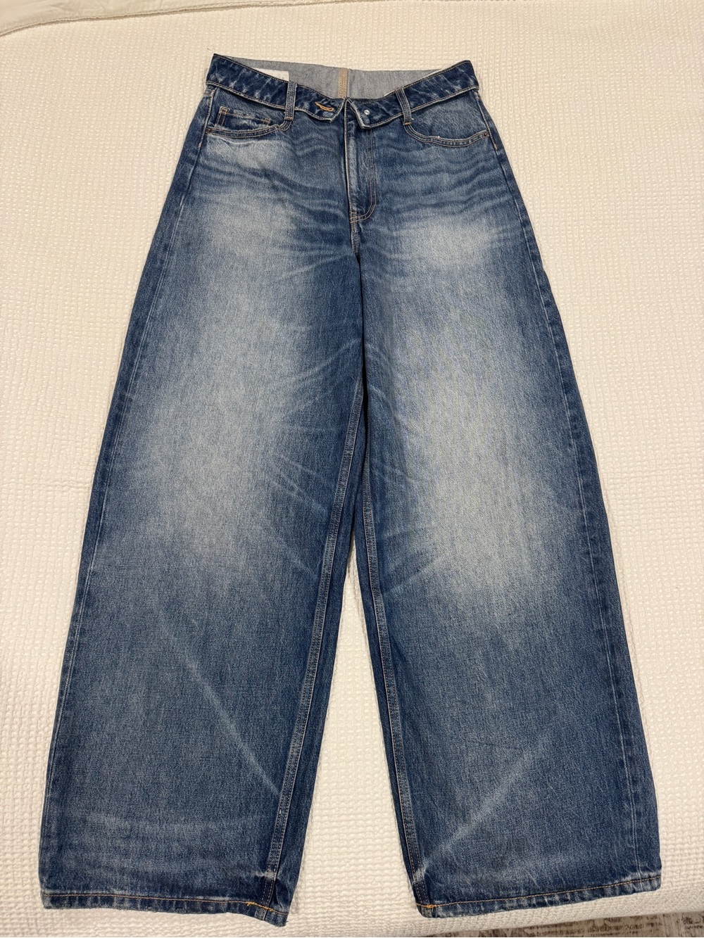 Zara Fold Over (Mui Mui dupe) Wide Leg Women’s Jeans - Faded Blue
